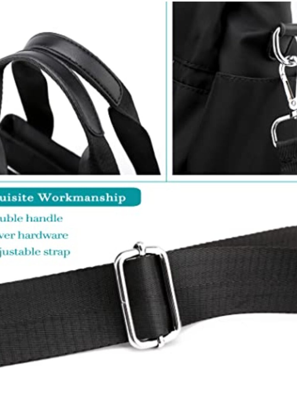 Lightweight Nylon Hobo Crossbody Bag Multi Compartment Shoulder Handbag - Picture 5 of 6
